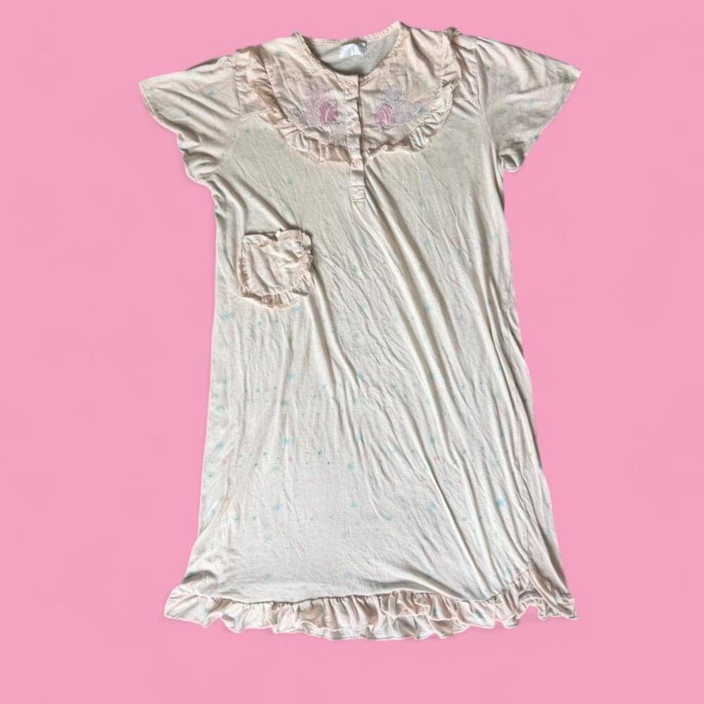 Adorably coquette cat embroidered ruffle nightgown